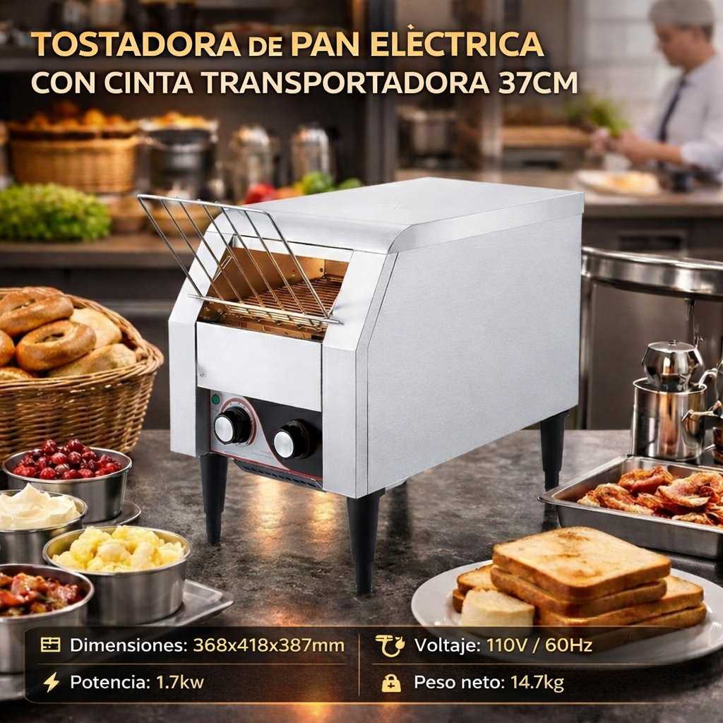 Tostadora de Pan Eléctrica con Cinta Transportadora 37cm 110V/60Hz HET-300