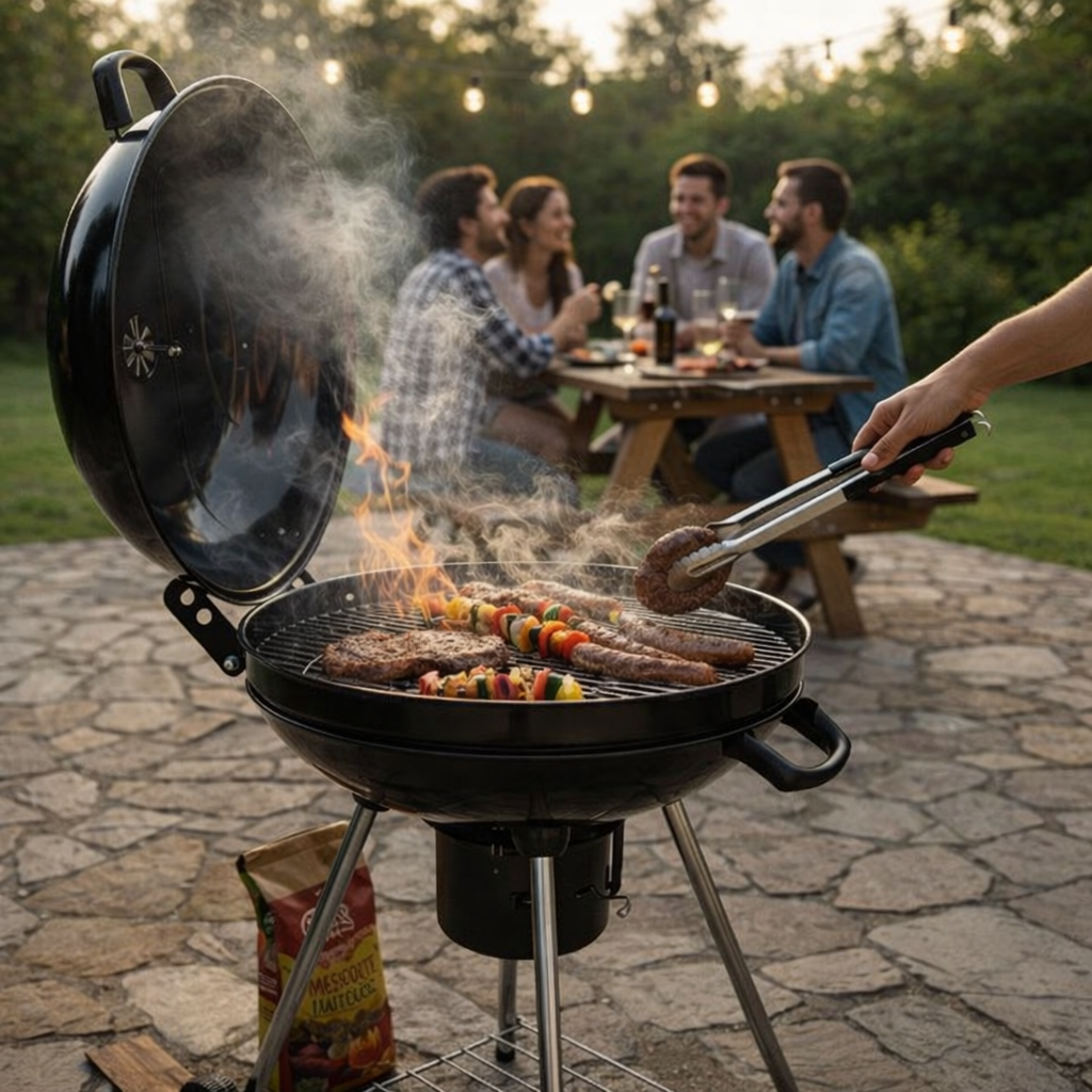 Parrilla De Carbón Redonda 22" 56X88 Cm Estilo Barbacoa Portátil De Hierro Con Termómetro Y Estante. Asador A Carbón  UN-A037