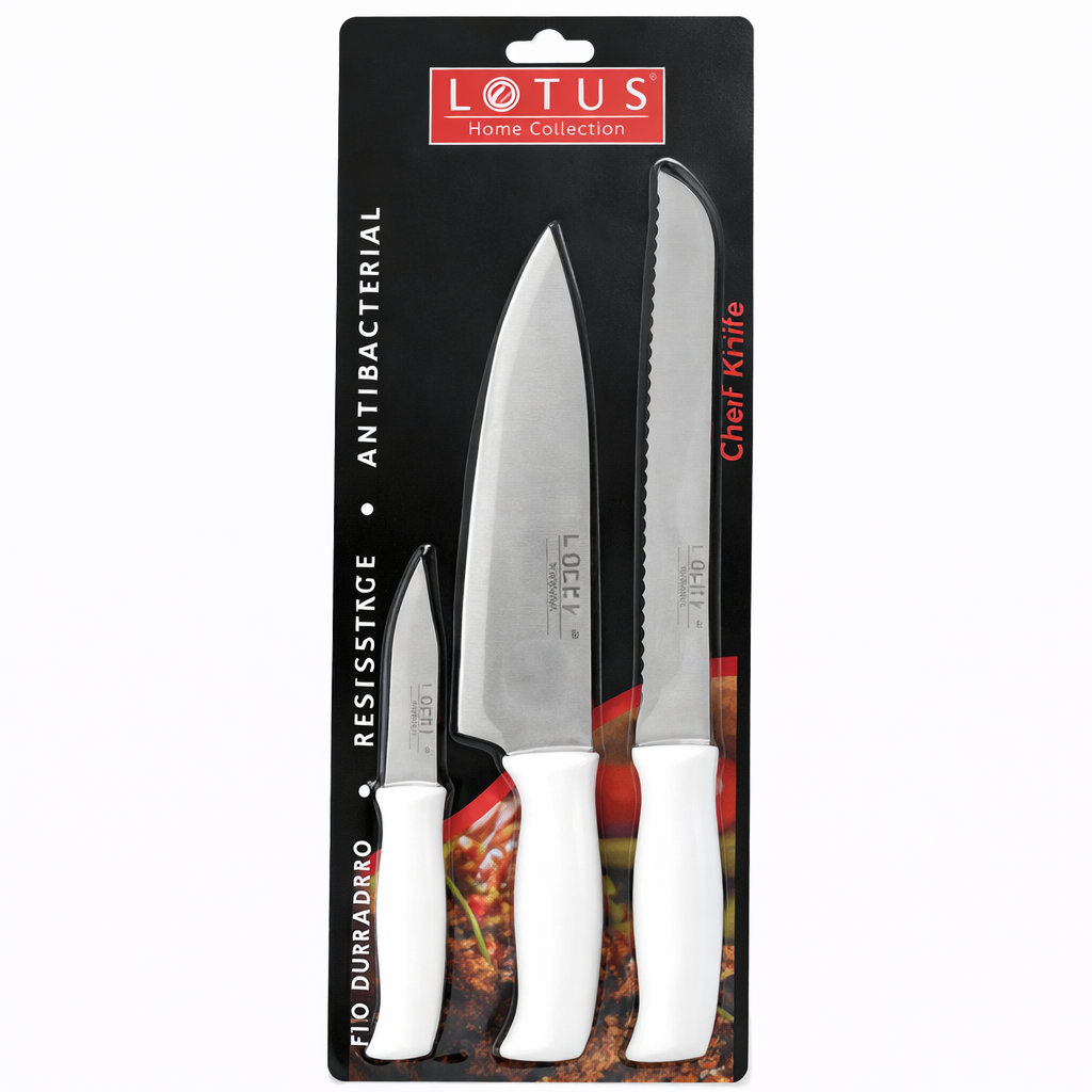 (LLEGANDO 26 DE FEB) Set 3 Cuchillos en Acero Inoxidable Mango de Plástico Lotus KN1-002