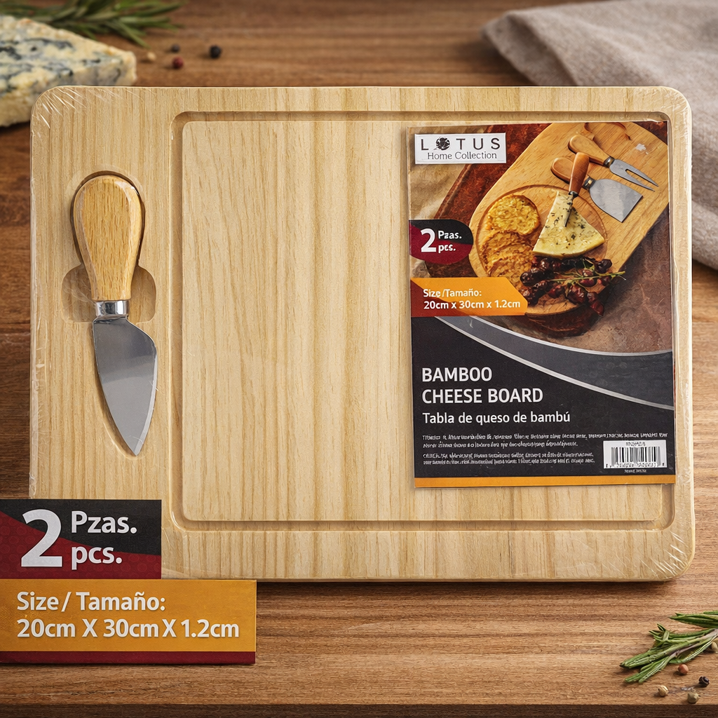 (LLEGANDO 27 DE MARZO) Tabla con Cuchillo para Queso de Bambú 20x30x1.2cm Lotus BP-2226 Charcutería.