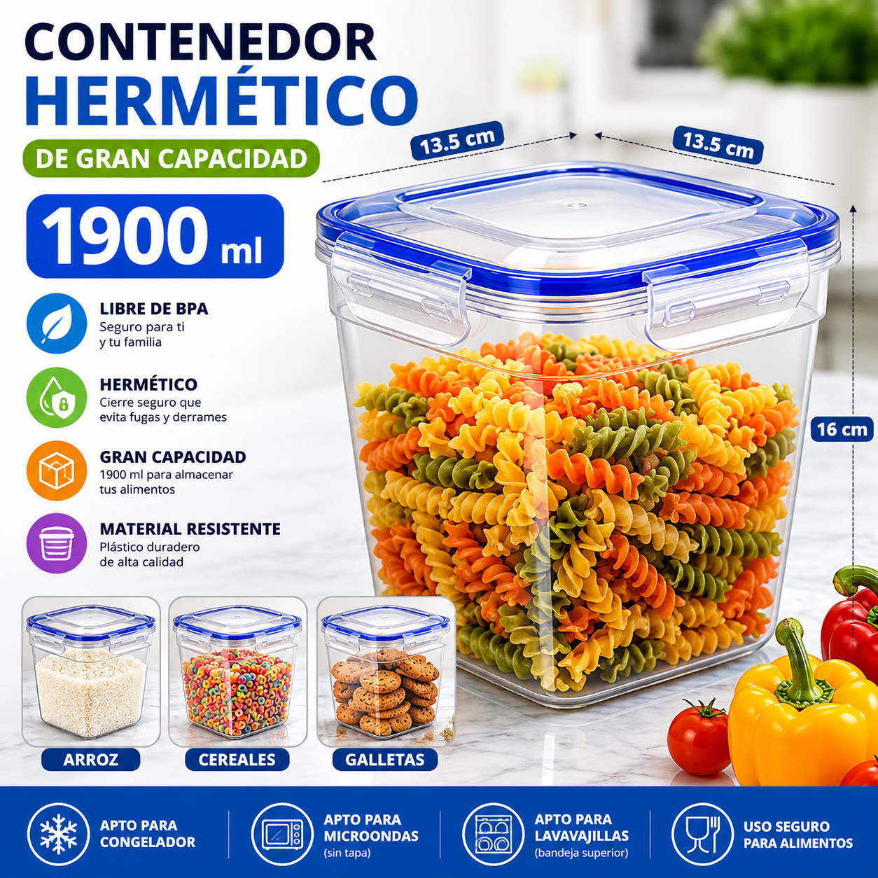 Envase Recipiente Plástico para Comida Alimentos 1900ml 30323