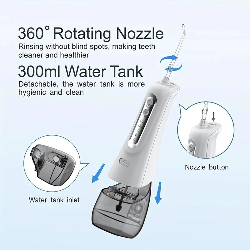 Irrigador Bucal Portátil De 4 Modos Con Tanque De 330 Ml Y Boquillas Intercambiables. Limpieza Profunda. AB1129