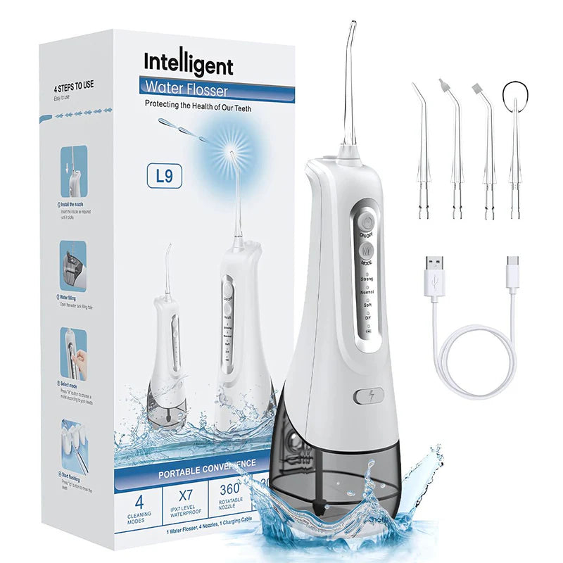 Irrigador Bucal Portátil De 4 Modos Con Tanque De 330 Ml Y Boquillas Intercambiables. Limpieza Profunda. AB1129