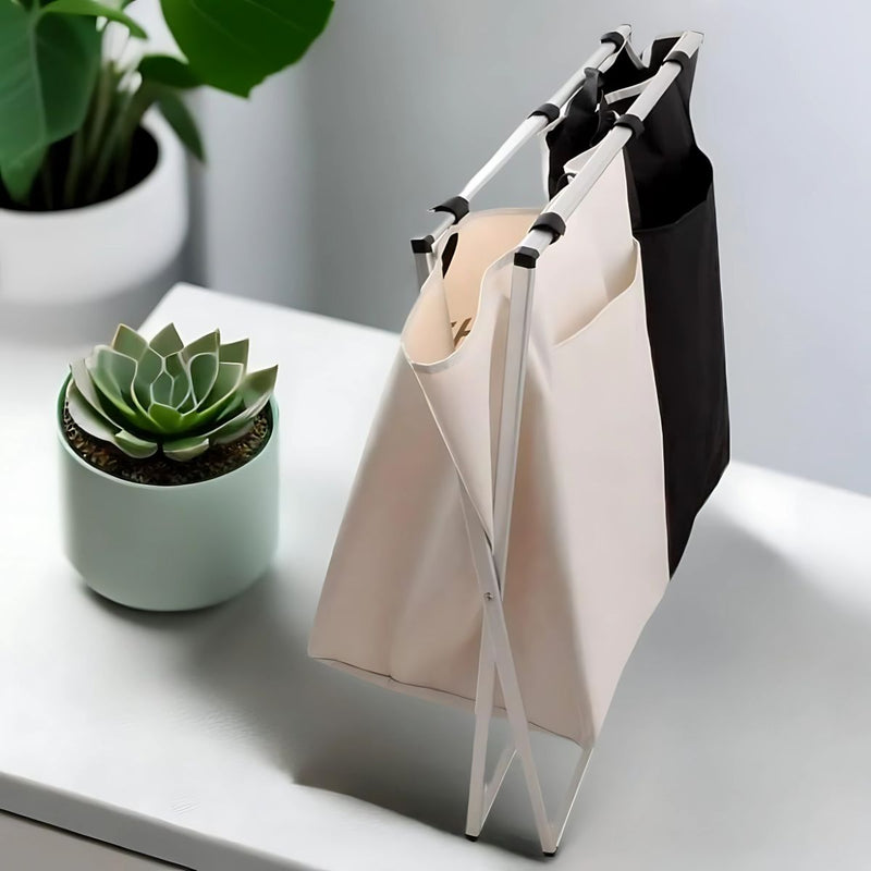 Cestos De Ropa Sucia Plegable. Canasta Clasificador De Lavandería Para Ropa De 2 Secciones (Negro Y Blanco). Para Baño O Lavanderia AB1310