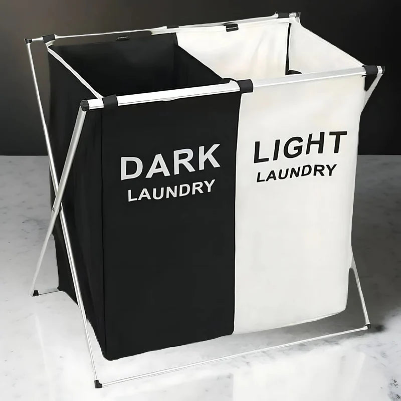 Cestos De Ropa Sucia Plegable. Canasta Clasificador De Lavandería Para Ropa De 2 Secciones (Negro Y Blanco). Para Baño O Lavanderia AB1310