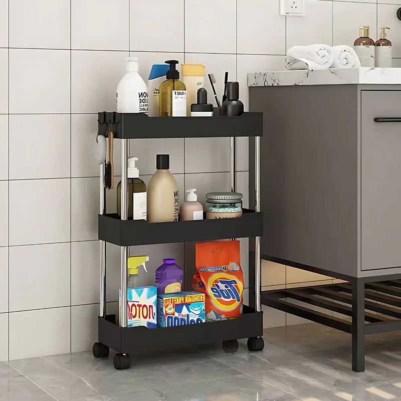 Carrito Organizador De 3 Niveles. Color Negro 40X22x61cm. Anaquel Multiusos De Almacenaje Con Ruedas. AB404