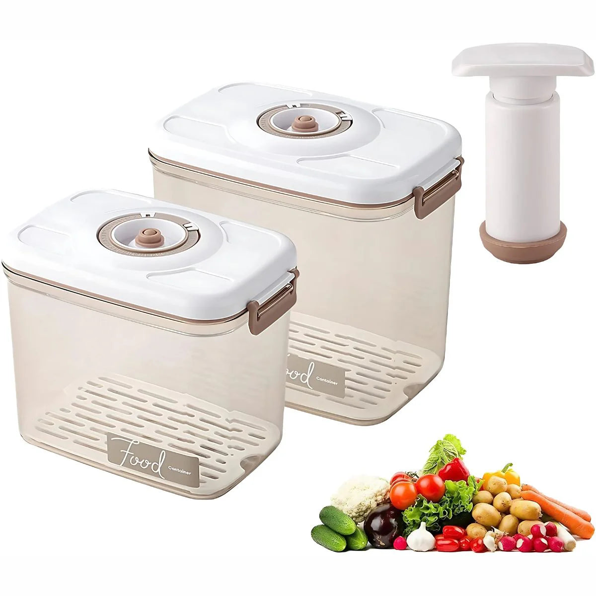 Set de 2 Recipientes Herméticos Al Vacío Con Bomba Manual. Sin BPA (2.7L Y 4.6L). Set De Vasijas. Cajas De Almacenamiento Selladas. AB416 Selecto