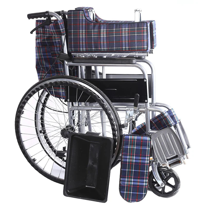 Silla De Ruedas Plegable De 24” Cubo Sanitario Desmontable. Soporta Hasta 100Kg. Multifunción. AB986