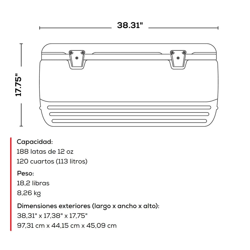 Hielera Igloo Polar Blanco 120QT 113 Litros 44577 Cooler para Paseo y Pesca