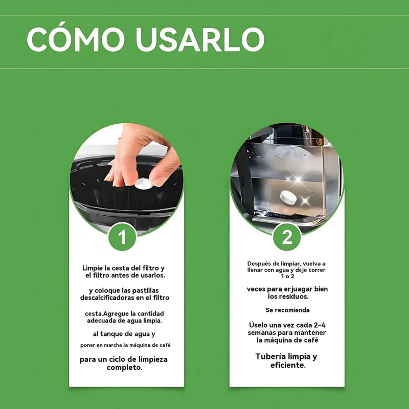 Pastillas Efervescentes Para Limpieza De Cafeteras Espresso. Tabletas De Limpieza De Maquina De Café. Pack 24 Unidades. TU051