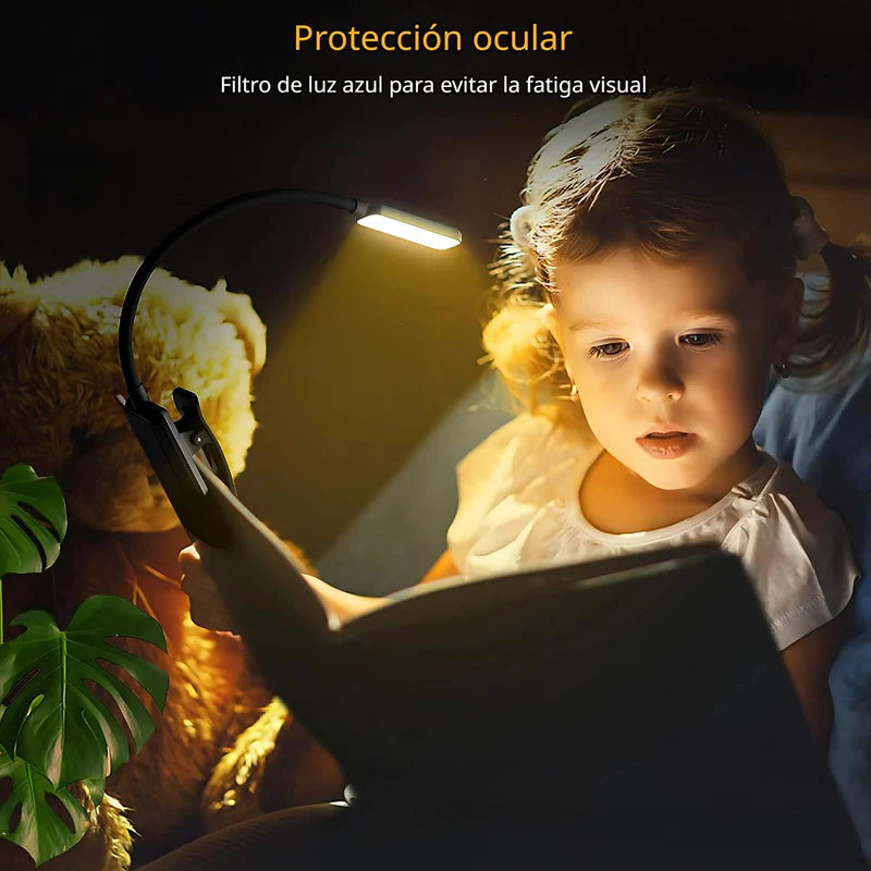 Lámpara De Lectura Con Clip. Luz Nocturna Para Leer Libros. Foco LED Para Estudio Recargable Con Duración De Hasta 10 Horas. TU065
