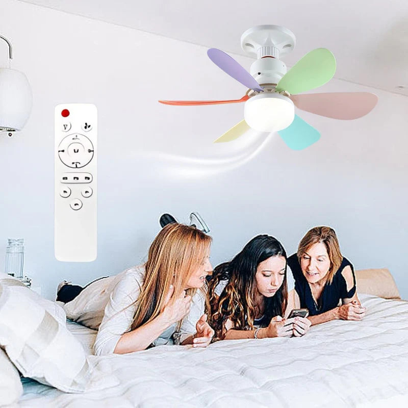 Abanico De Techo Socket De Colores E27 Con Luz Led Regulable 3000-6500K. Ventilador 3 Velocidades, 6 Aspas Y Control Remoto. 520X185mm. Multicolor. TU120