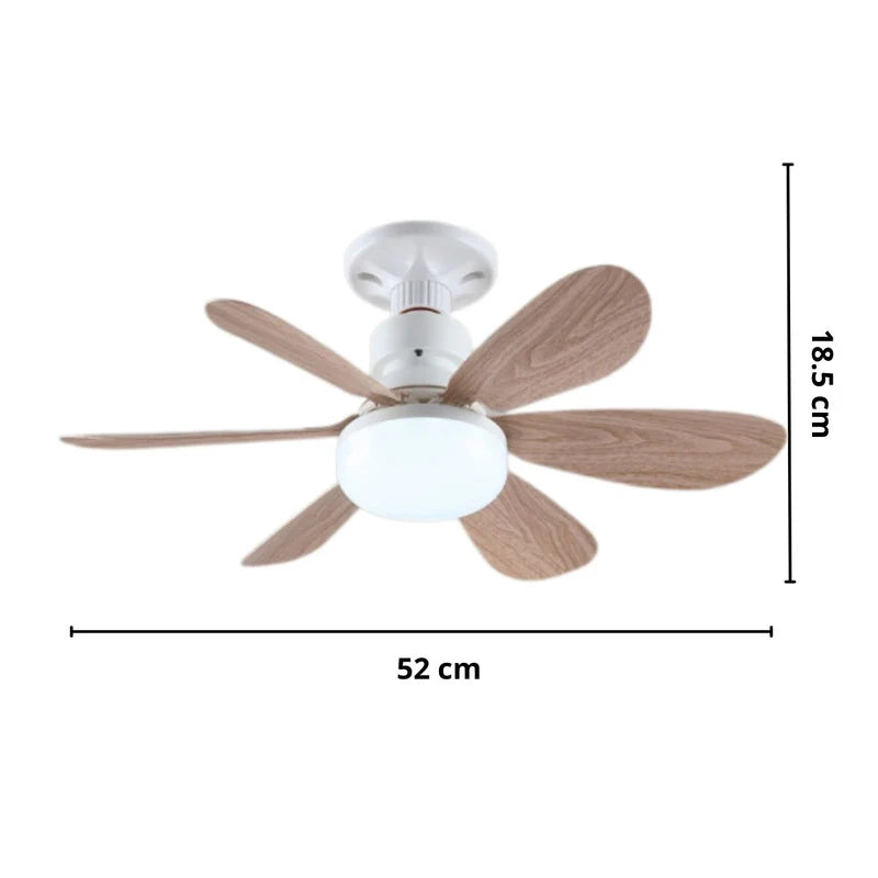 Abanico De Techo De Madera Socket E27 Con Luz Led Regulable 3000-6500K. Ventilador 3 Velocidades, 6 Aspas Y Control Remoto. 520X185mm. TU121