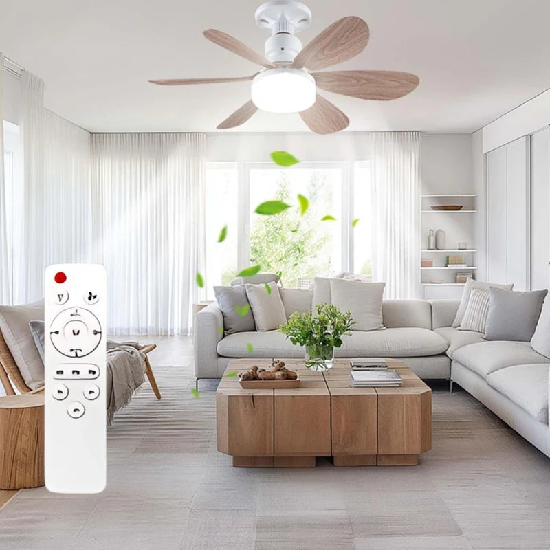 Abanico De Techo De Madera Socket E27 Con Luz Led Regulable 3000-6500K. Ventilador 3 Velocidades, 6 Aspas Y Control Remoto. 520X185mm. TU121