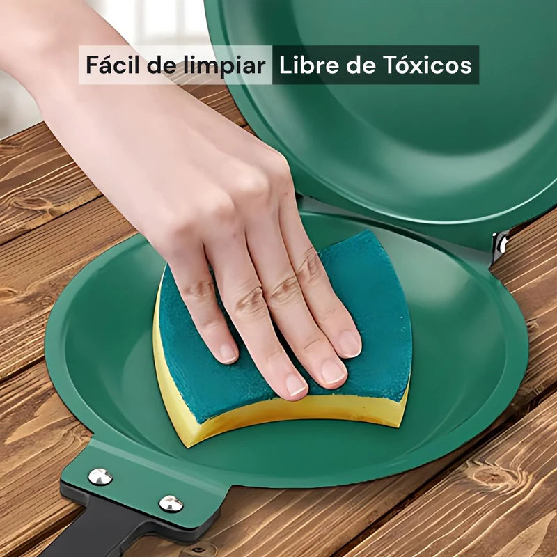 Sartén Doble Antiadherente Cerámico Para Pancakes, Tortillas Y Crepes. Libre De Teflón No Tóxico. Color Verde. 18 Cm TU147
