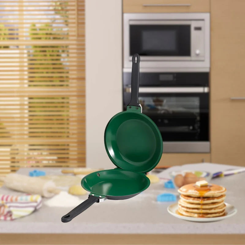 Sartén Doble Antiadherente Cerámico Para Pancakes, Tortillas Y Crepes. Libre De Teflón No Tóxico. Color Verde. 18 Cm TU147