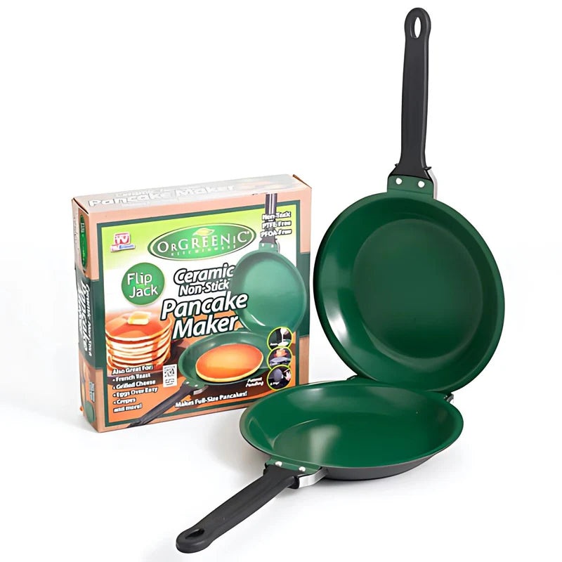 Sartén Doble Antiadherente Cerámico Para Pancakes, Tortillas Y Crepes. Libre De Teflón No Tóxico. Color Verde. 18 Cm TU147