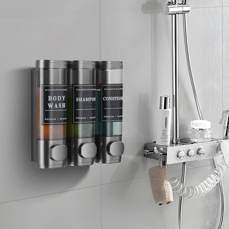 Dispensador De Jabón Triple, Champú Y Acondicionador De Pared Para Baños, Hoteles Air B&B. Color Gris. TU189