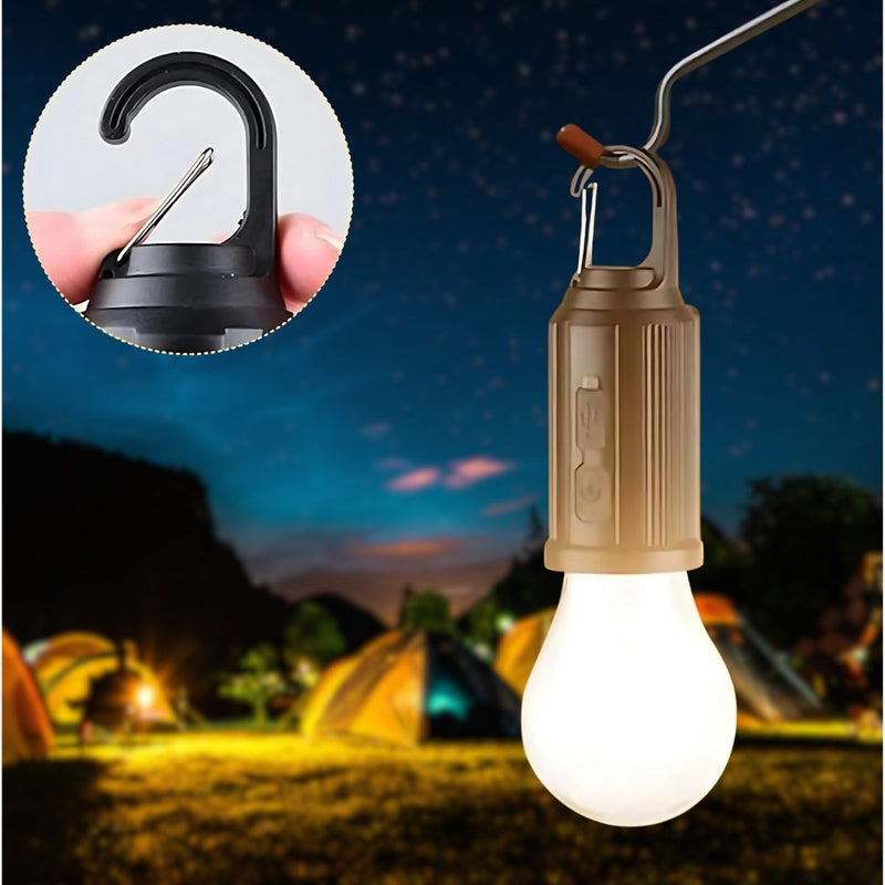 Lámpara Solar De Camping Portátil Recargable USBC. Foco Con Gancho Para Exteriores. Bombilla LED Regulable. Luz Calida Con Dimmer TU191