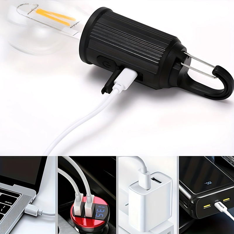 Lámpara Solar De Camping Portátil Recargable USBC. Foco Con Gancho Para Exteriores. Bombilla LED Regulable. Luz Calida Con Dimmer TU191