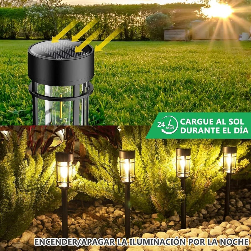 Lámpara Estaca Solar LED Para Jardín. Reflector Exterior Con Panel Solar Integrado. 54.6 Cm Alto. Batería Recargable De 900 Mah. TU196