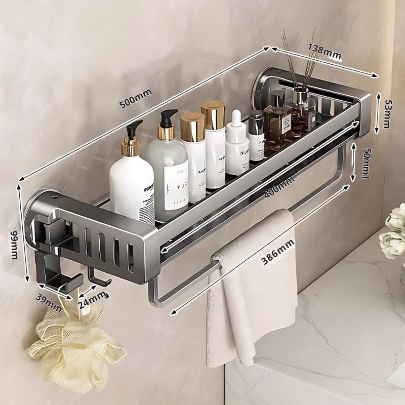 Repisas De Aluminio Con Ventosa Para Baño. Estante Flotante De Ducha. Color Gris. TU197