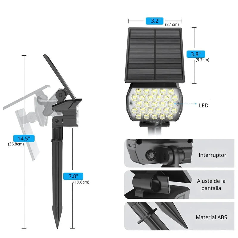 Lampara Solar LED Para Césped Tipo Estaca. (12 Unds) Foco Con Panel Solar Integrado Para Jardín IP67 Resiste Al Agua. (Luz Cálida). 3W. 3.7V. TU449