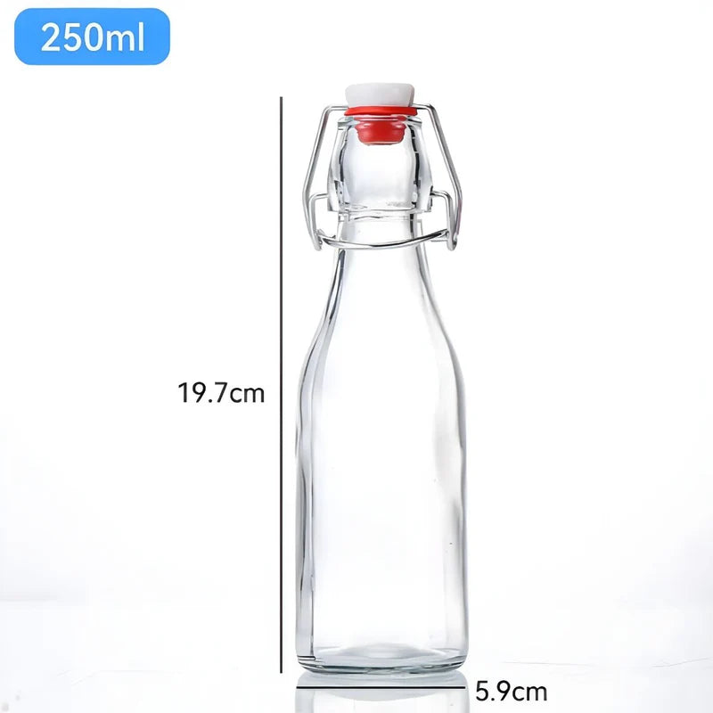 Botella De Vidrio Transparente Con Tapa Hermética Abatible. 250 Ml TU491
