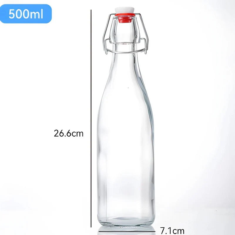 Botella De Vidrio Transparente Con Tapa Hermética Abatible. 500 Ml TU492