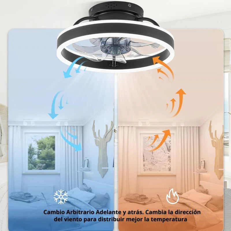 Abanico De Techo Con Luz Led Dimeable. Ventilador A Control Remoto Y Control Por Voz Offline 13”. Color Negro TU574 Selecto