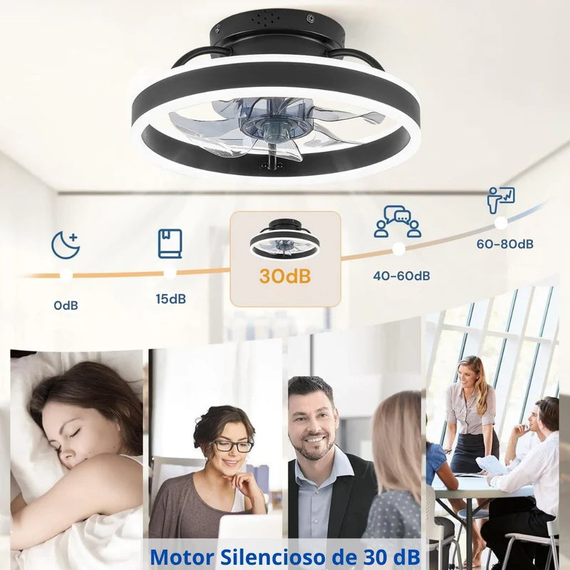 Abanico De Techo Con Luz Led Dimeable. Ventilador A Control Remoto Y Control Por Voz Offline 13”. Color Negro TU574 Selecto