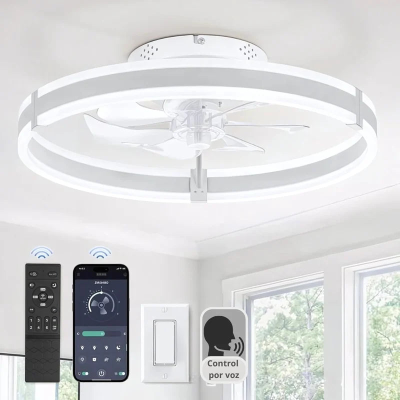 Abanico De Techo 13" Con Luz Led Dimeable. Ventilador A Control Remoto Y Control Por Voz Offline. Color Blanco. TU575