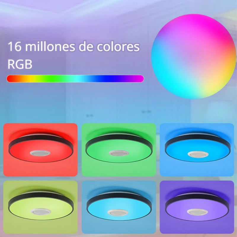 Lámpara De Techo Led Inteligente RGB Con Bocina Wifi Bluetooth Con Control Remoto Y App Tuya 36W 11.8” (30Cm). Cobertura 5-10M². TU585 Selecto