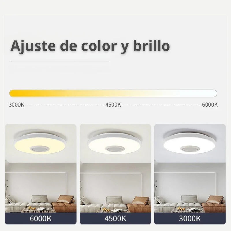 Lámpara De Techo Led Inteligente RGB Con Bocina Wifi Bluetooth Con Control Remoto Y App Tuya 36W 11.8” (30Cm). Cobertura 5-10M². TU585 Selecto