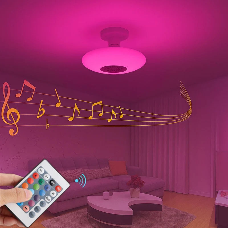 Foco LED RGB Y Luz Blanca 6500K Bluetooth Con Bocina. Lámpara Socket E27 Con Control Remoto. Bombillo Para Salas, Habitaciones, Gamers. 18W.6.3” (16CM) TU586