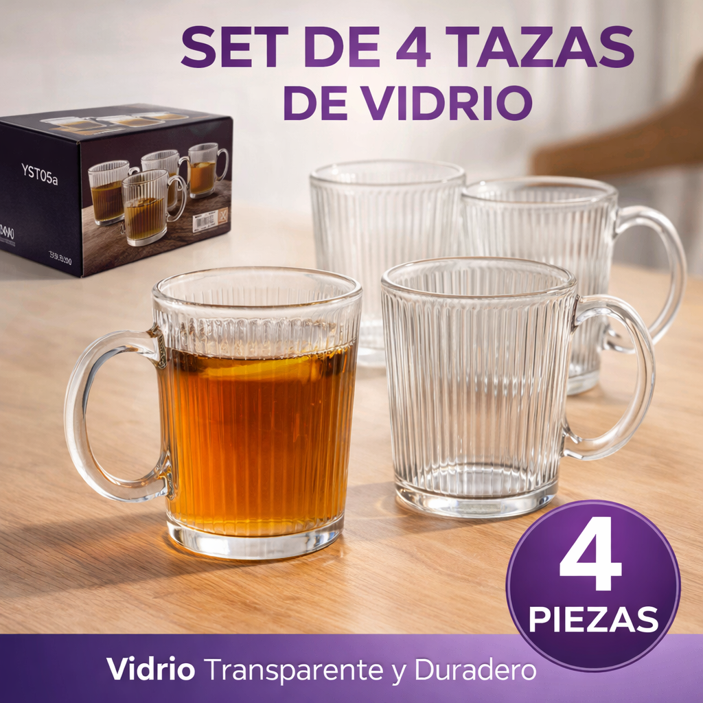 (LLEGANDO 27 DE MARZO) Set de 4 Tazas de Vidrio para Café 41125