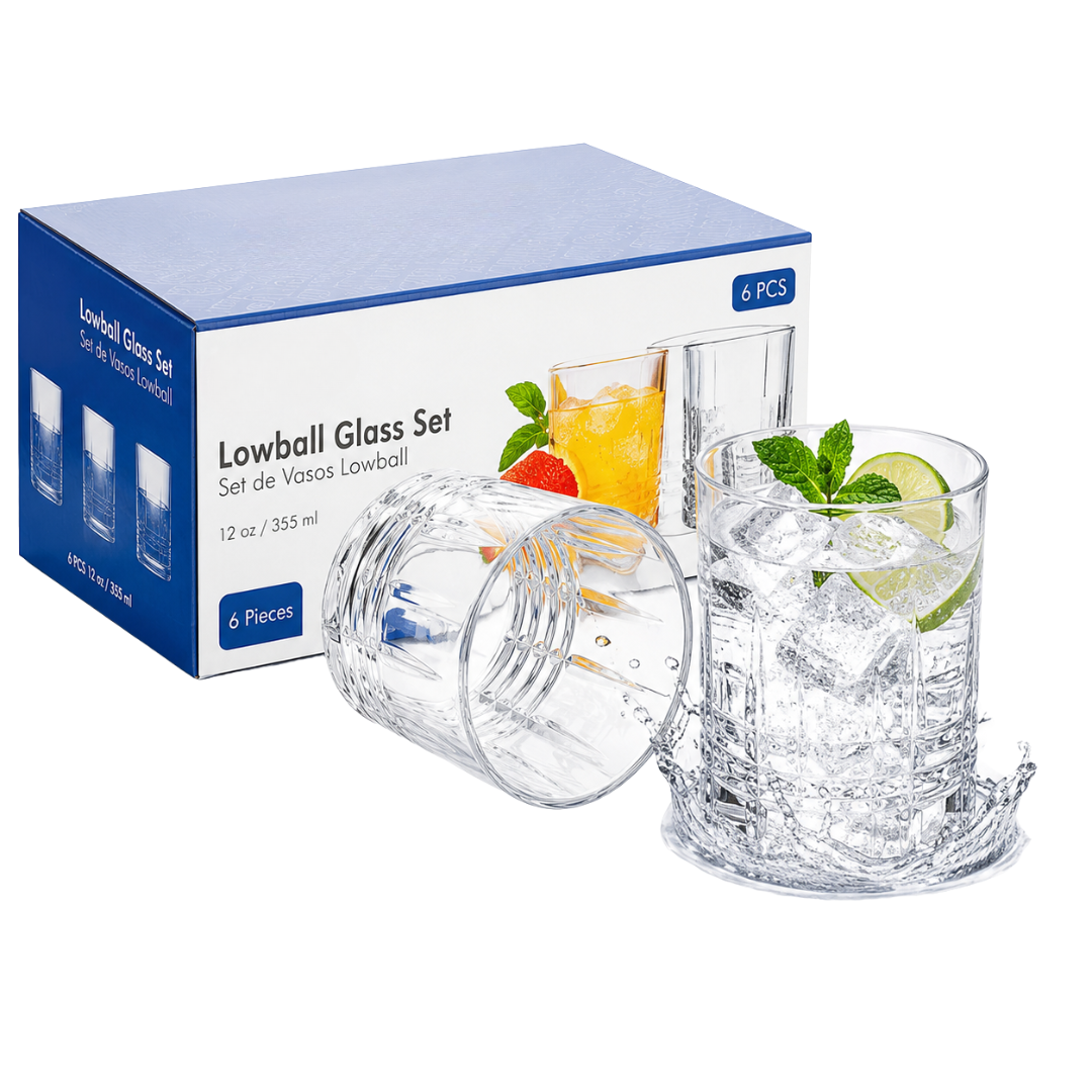 (LLEGANDO 7 DE AGOSTO) Set de Vasos Lowball de Vidrio 12 oz (355 ml) 6 Piezas | Vasos para Whisky, Cócteles, Agua y Bebidas | LHC-B108112