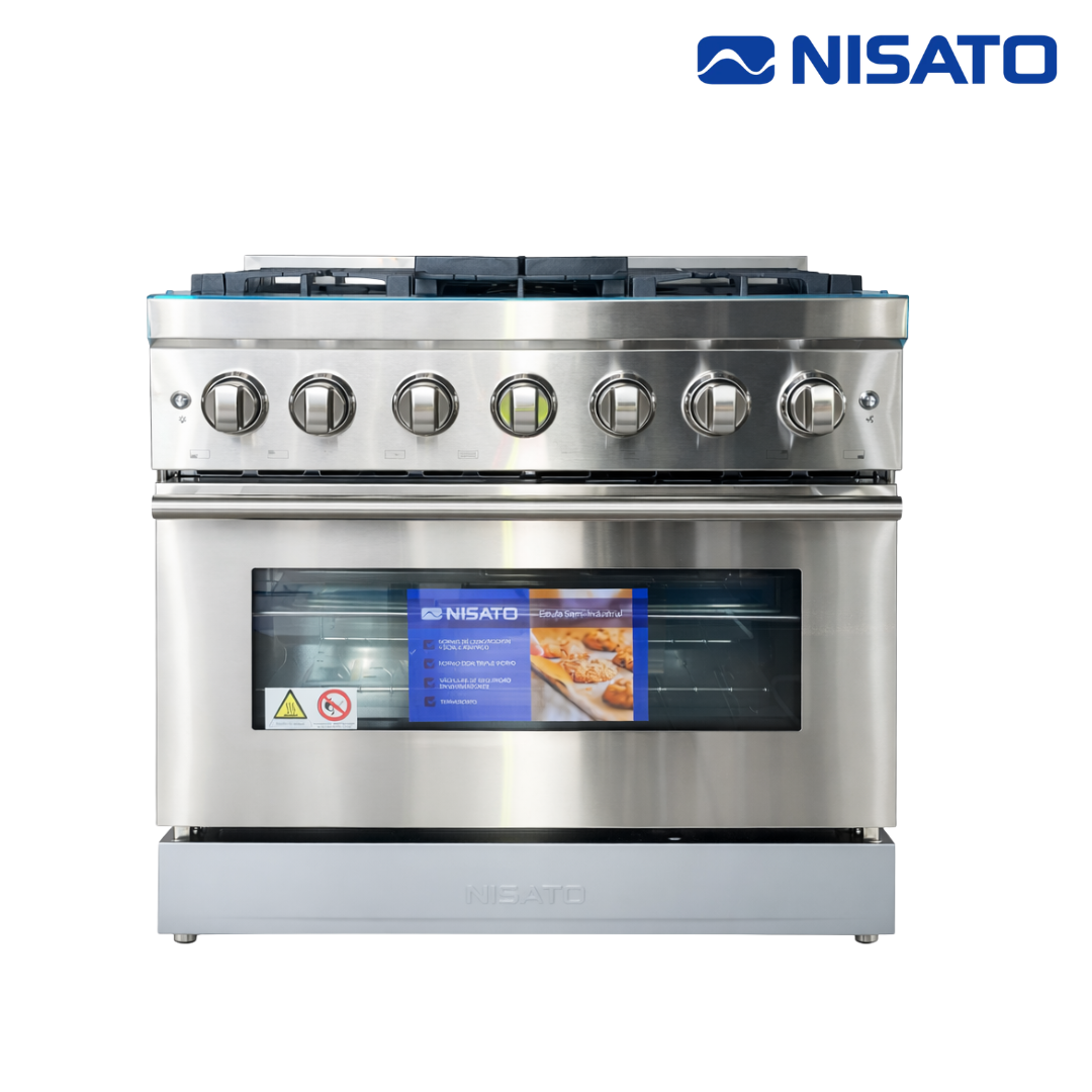 Estufa con Horno 30" 5 Quemadores a Gas de Acero Inoxidable Tipo Industrial Nisato NPX-7876GRS7