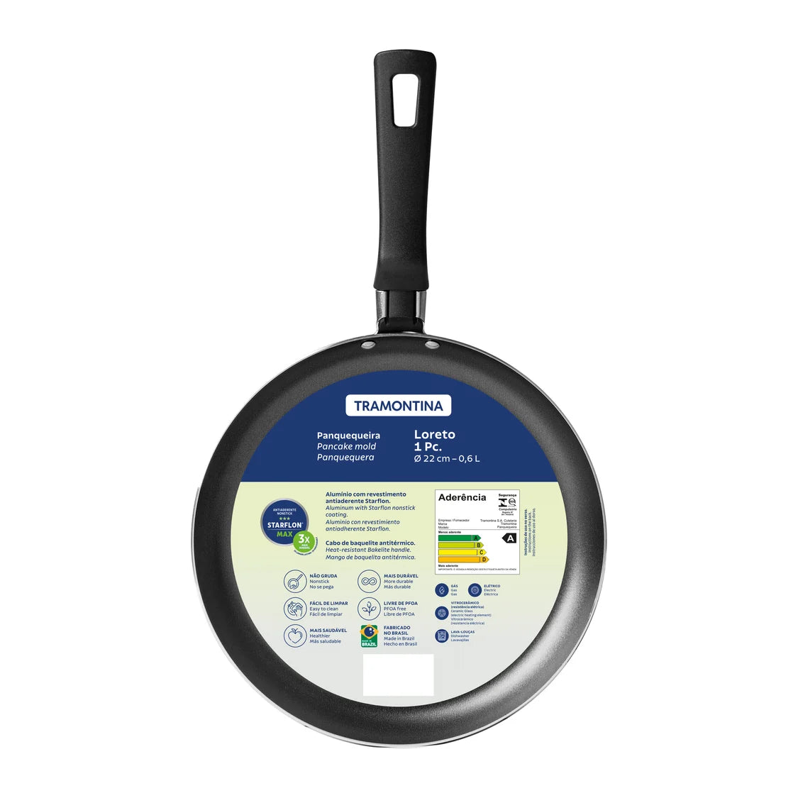 Sartén para pancakes de aluminio Loreto con revestimiento antiadherente Starflon Max de 22cm Tramontina 20389/022