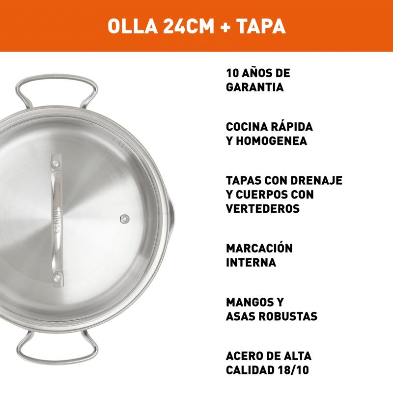 Olla de Acero Inoxidable Maestro con Tapa de Vidrio IMUSA 24 cm para Cocinar Arroz, Sopas, Guisos, Carnes y Cocina Diaria G7614684