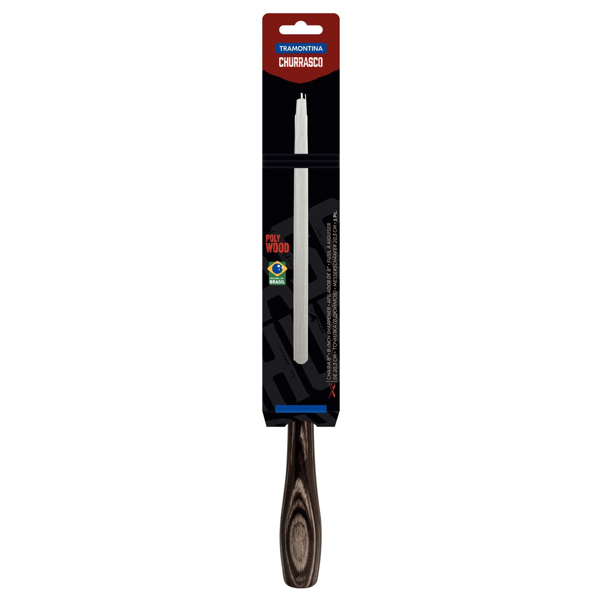 Chaira Tramontina de Acero al Carbono Cromado y Mango Castaño Polywood 21193/198 Afilador de Cuchillos.
