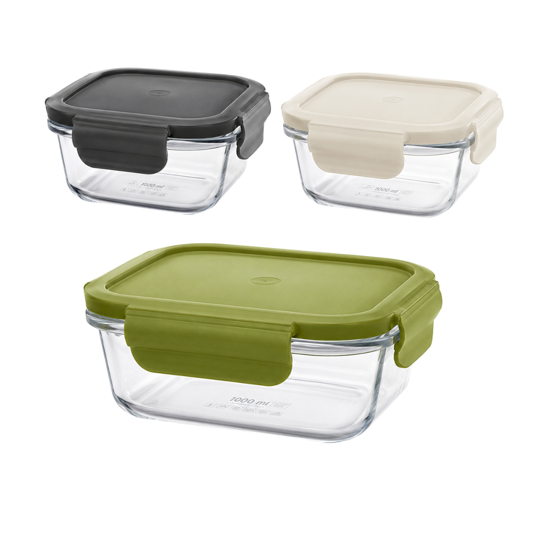 (LLEGANDO 6 DE AGOSTO) Recipiente Envase Hermético Rectangular de Plástico 1000 ml | Contenedor para Alimentos con Tapa de Cierre Seguro | 15.5 × 11 × 8.5 cm | 30222