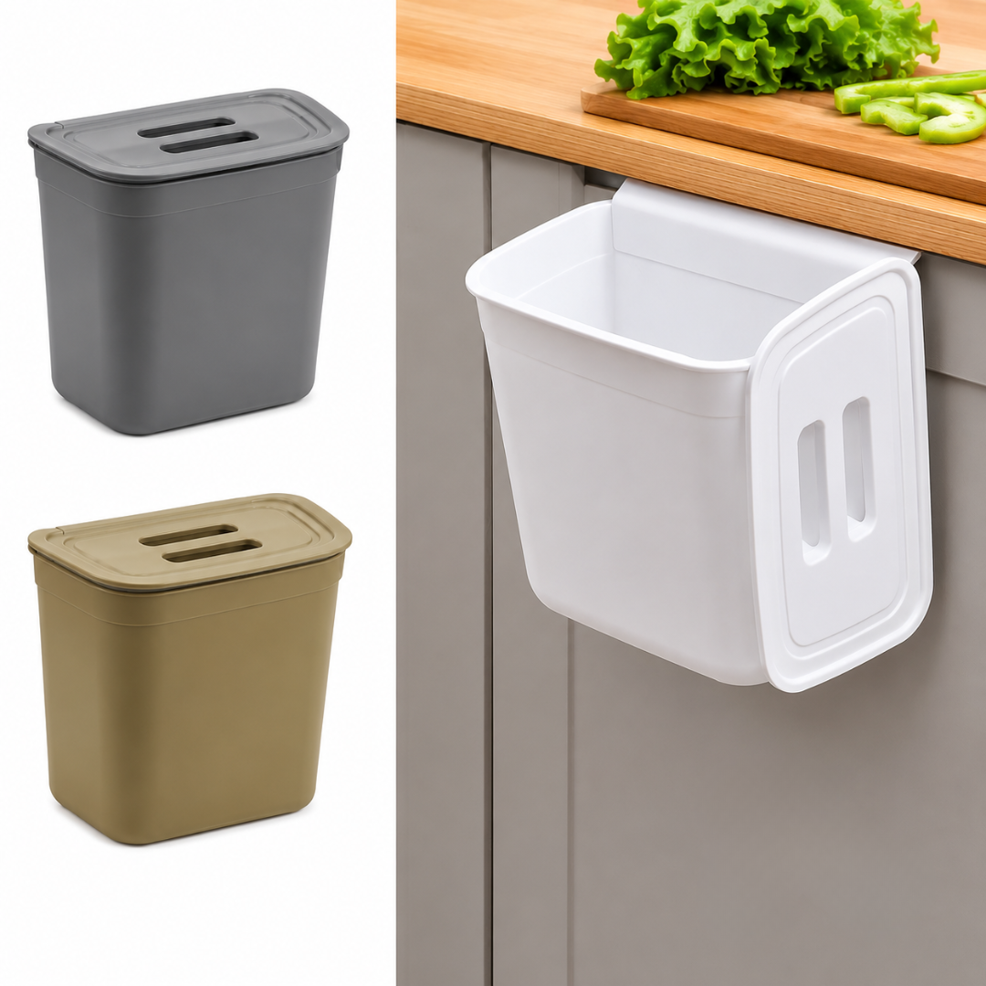 (LLEGANDO 7 DE AGOSTO) Basurero Colgante de Cocina 7 Litros | Contenedor de Basura para Gabinete con Tapa | Plástico Resistente | 07110