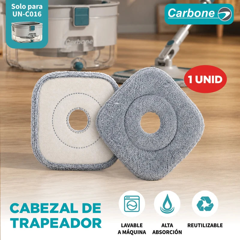 Repuesto Cabezal De Trapeador. Compatible Con Trapeador Giratorio 360° Spin Mop (UN-C016). Mopa Lavable Y Reutilizable. UN-C017