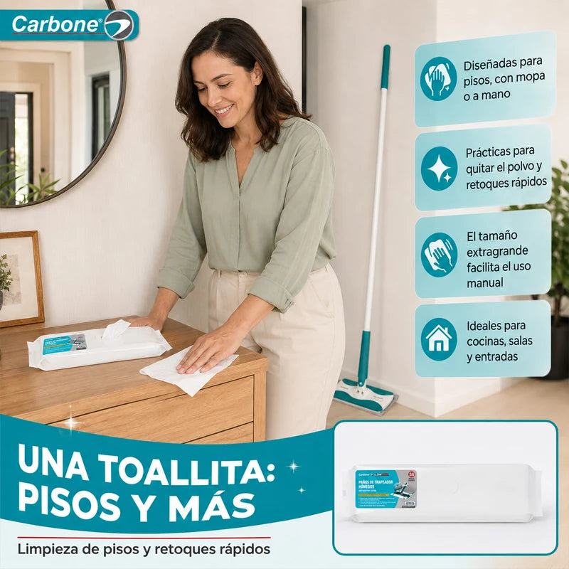 Repuesto Paños Húmedos Para Trapeador Con Mopa Carbone Clean Freak Clipmaster Pro (UN-C030). Pack De 36 Paños Para Limpieza De Pisos. UN-C031