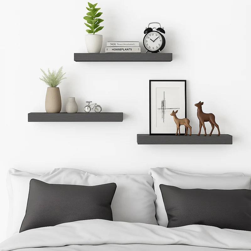 Repisas De Pared Flotantes (Set De 3 Piezas). Tablillas Grises 6.7X1.1X16” Estanterías AB826