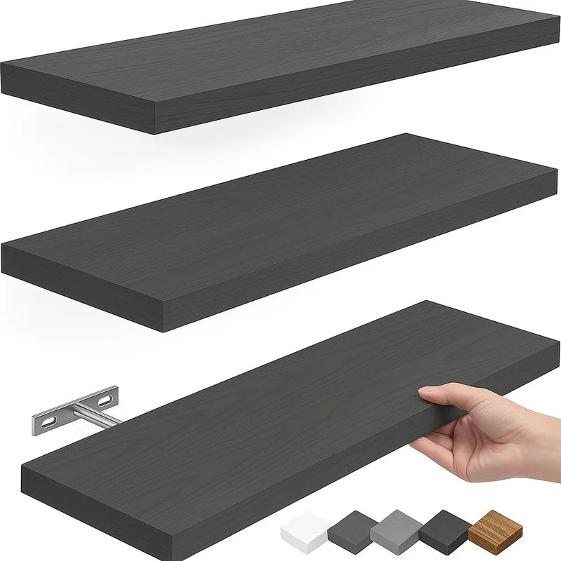 Repisas De Pared Flotantes (Set De 3 Piezas). Tablillas Grises 6.7X1.1X16” Estanterías AB826