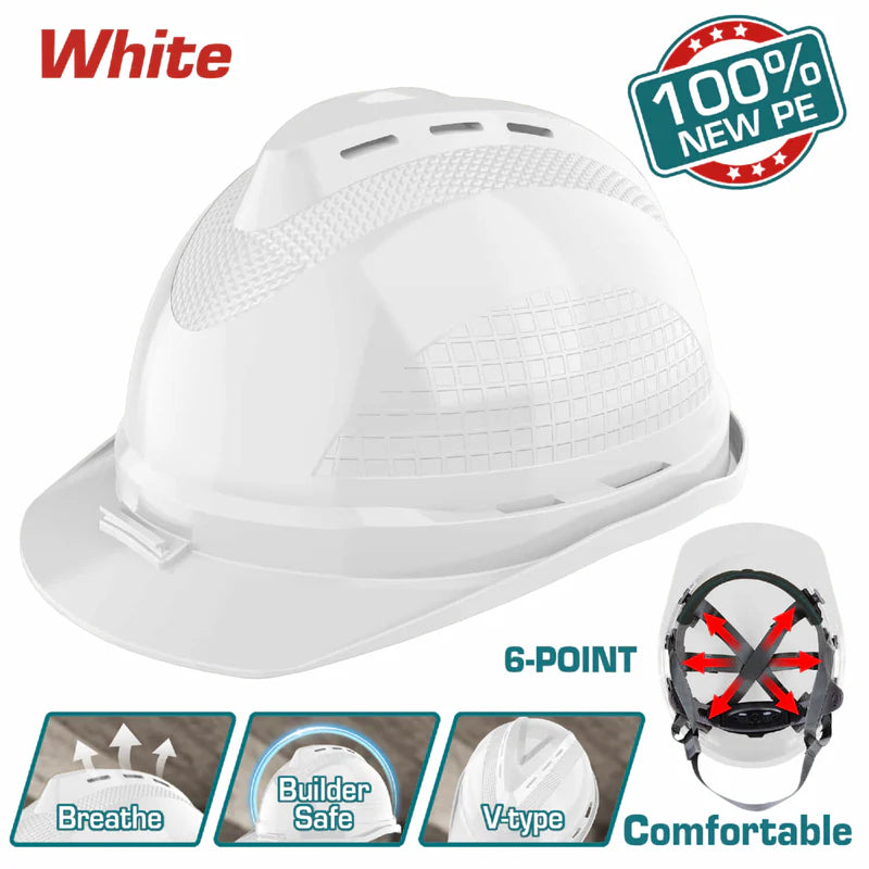 Casco De Seguridad Color Blanco. 6 Puntos De Suspensión. Ajustable Con Perilla. Carcasa De PE Con Respiraderos. TSP8602