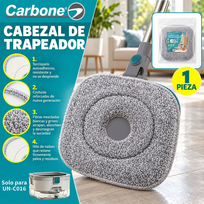 Repuesto Cabezal De Trapeador. Compatible Con Trapeador Giratorio 360° Spin Mop (UN-C016). Mopa Lavable Y Reutilizable. UN-C017