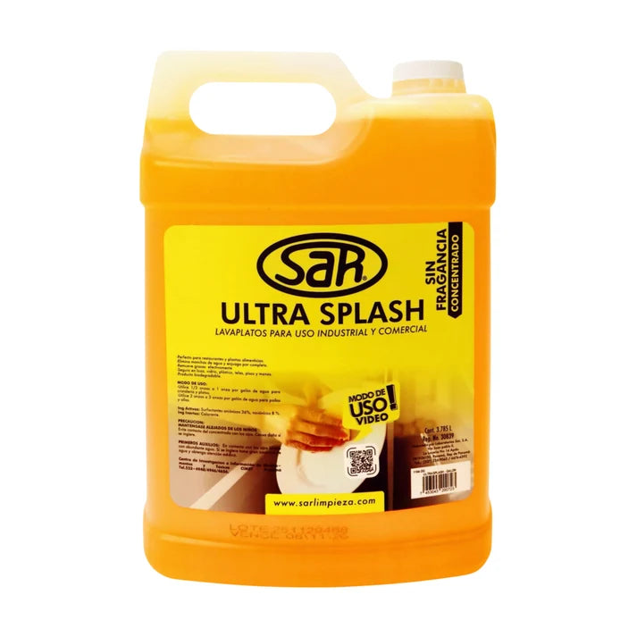 Lavaplatos Profesional SAR Ultra Splash Sin Fragancia en Galón 3.78 Litros – Detergente Líquido Ultraconcentrado Desengrasante para Platos y Utensilios de Cocina 1164DG